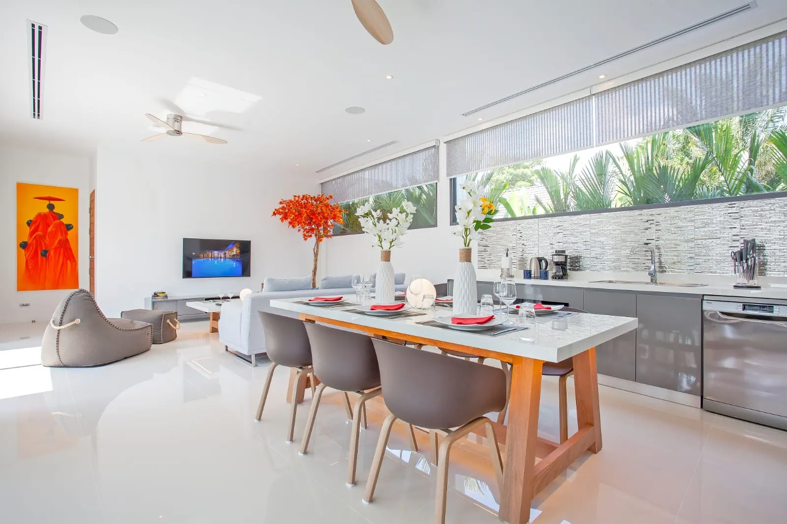 Open-plan living and dining area